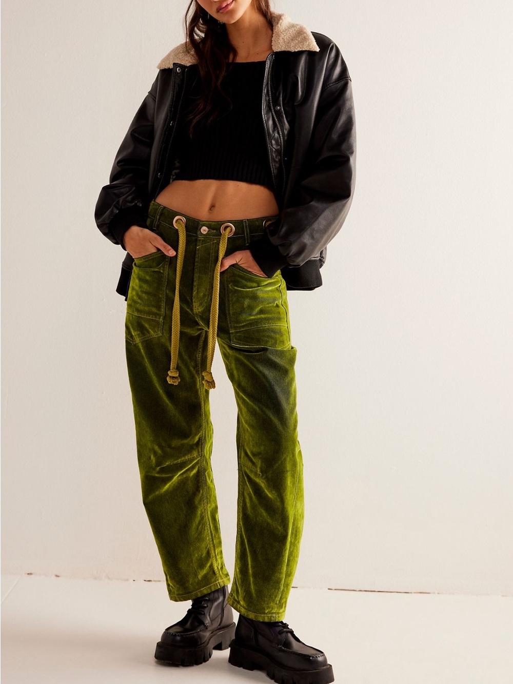 Free People Velvet Flocked Moxie Green